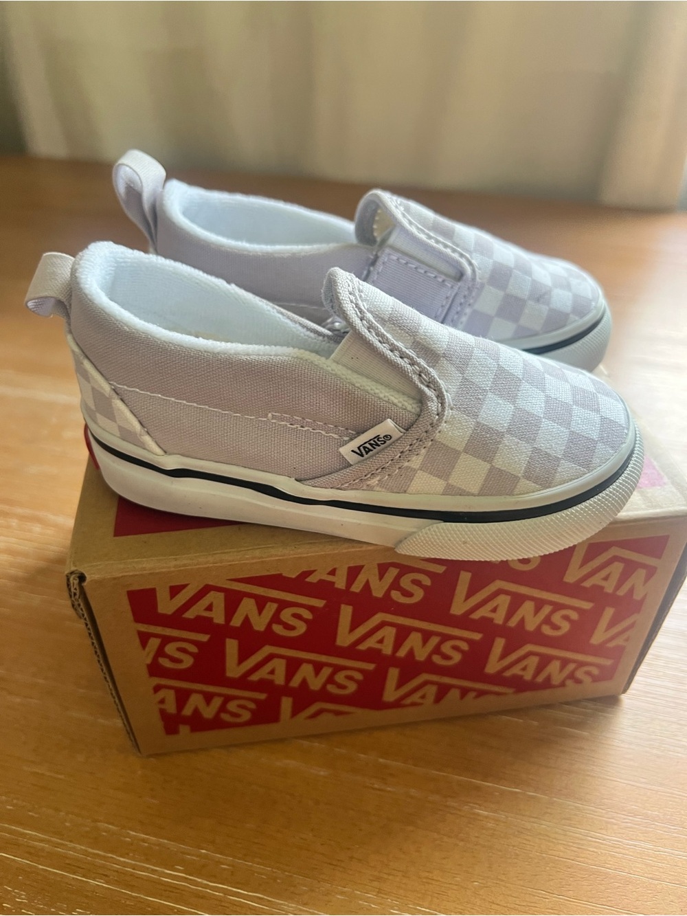 Vans Kids Slip-On Checkerboard Sneakers - Light Purple and White